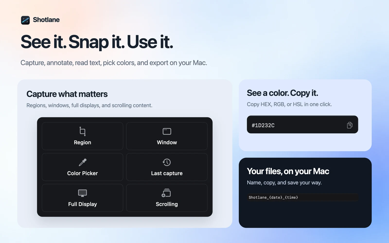 Shotlane feature overview with real app screens