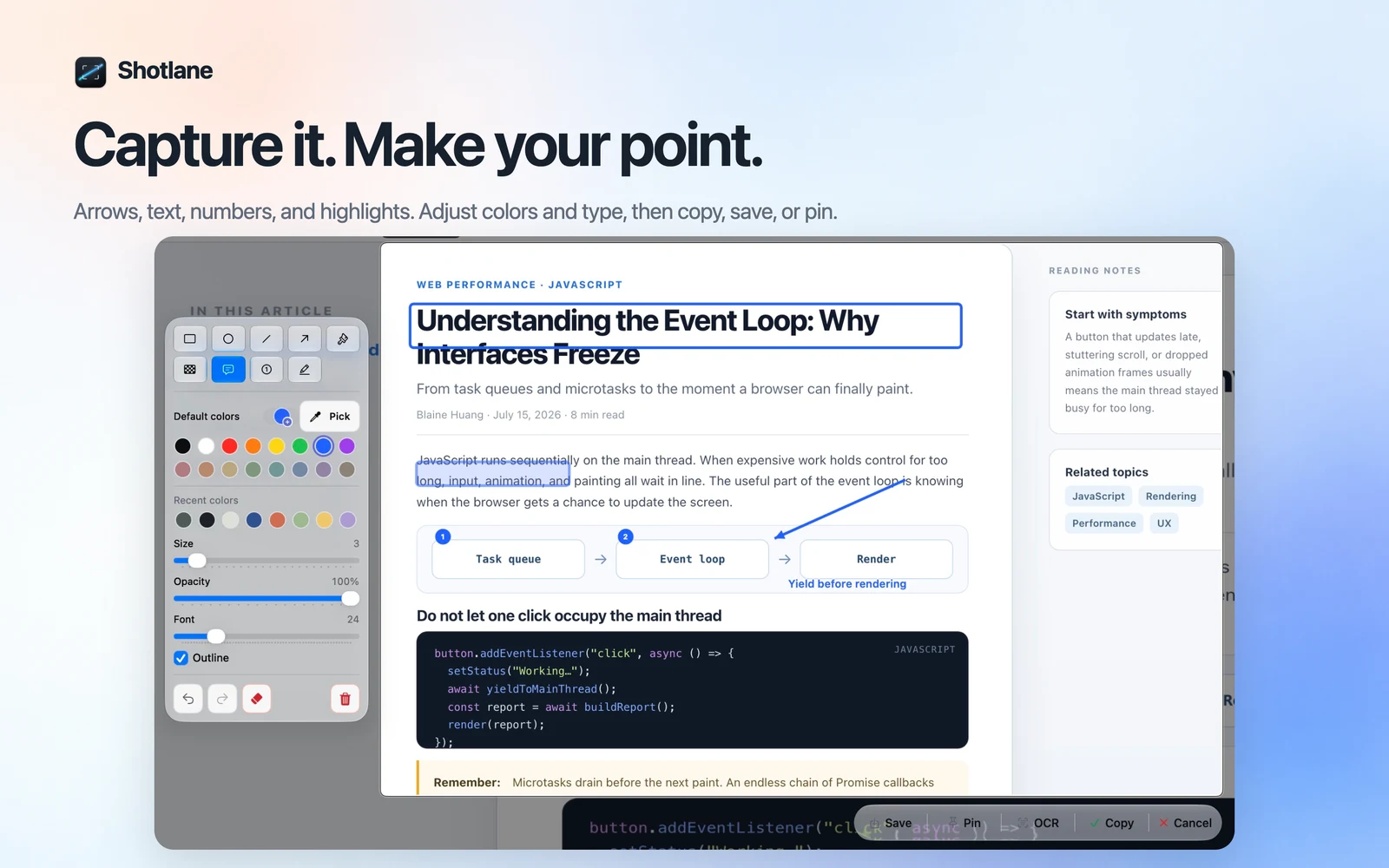 Shotlane native annotation panel and annotated sample